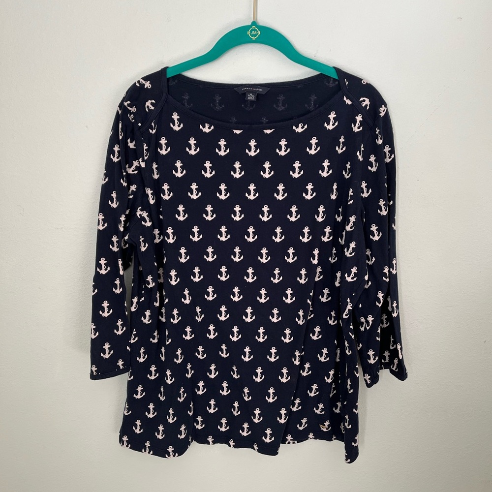 Tommy Hilfiger Navy blue anchor 3/4 sleeve t-shirt XL